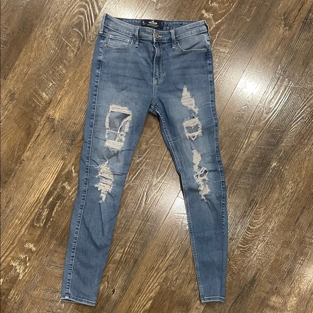Hollister High Rise Medium Blue Distressed Skinny Jeans Size 28‎